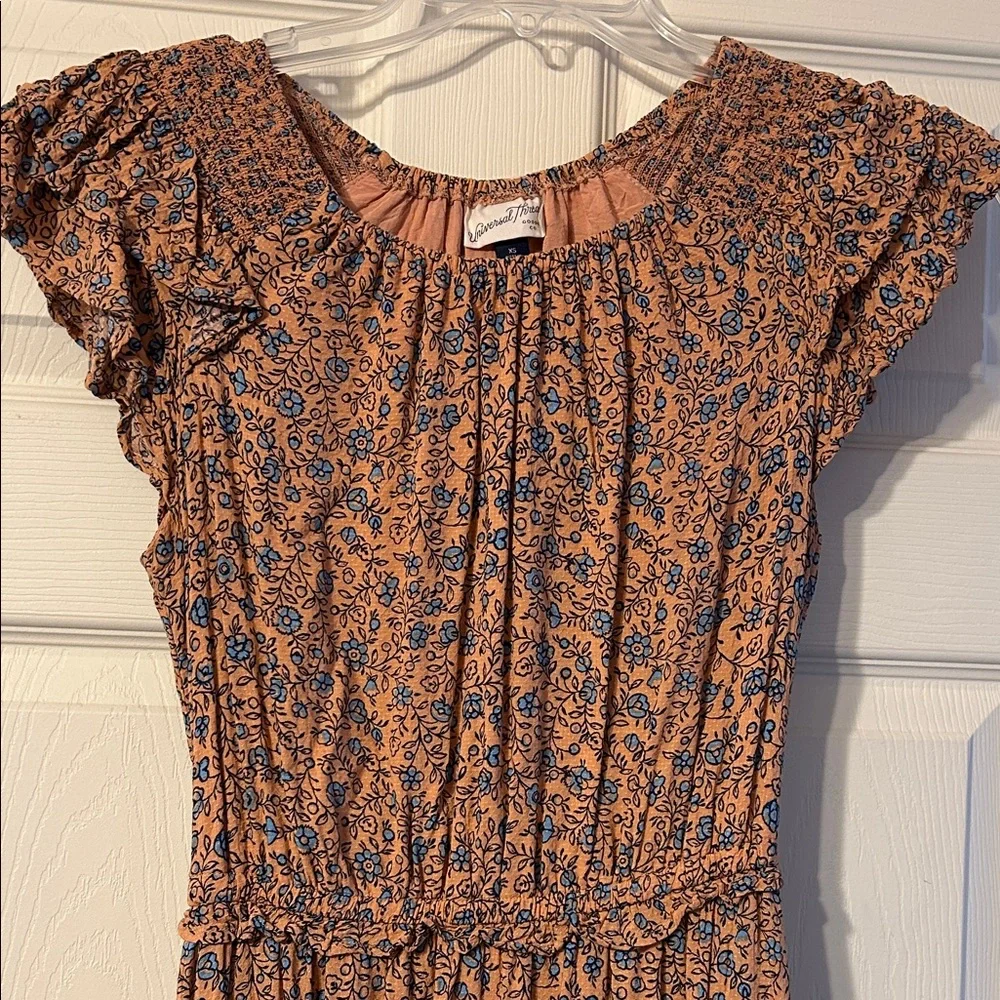 Universal Thread XS Floral Rust Midi Dress with Ruffle Hem - Picture 2 of 5
